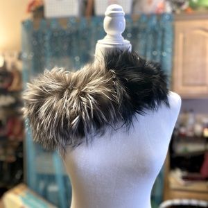 Adrienne Landau Black and Silver Fox Fur Scarf